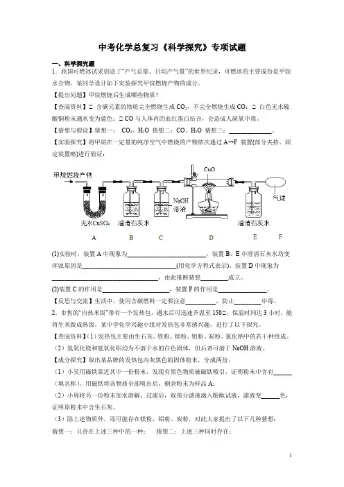 中考化学总复习《科学探究》专项试题 带答案