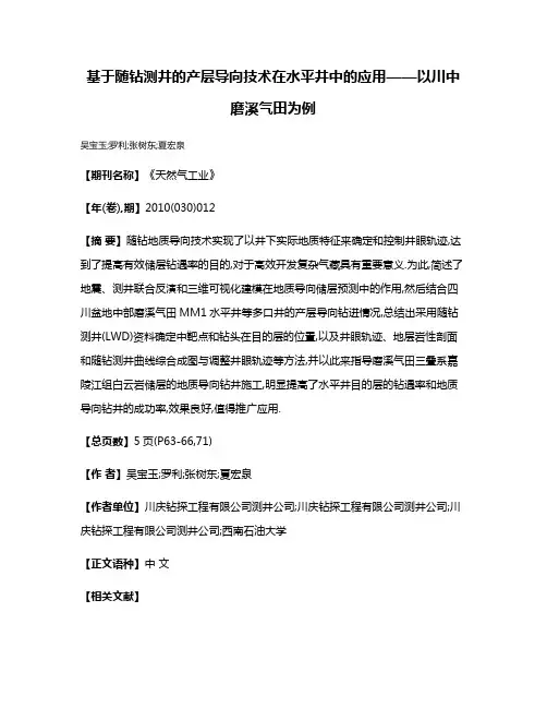 基于随钻测井的产层导向技术在水平井中的应用——以川中磨溪气田为例