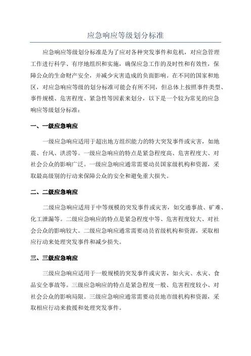 应急响应等级划分标准