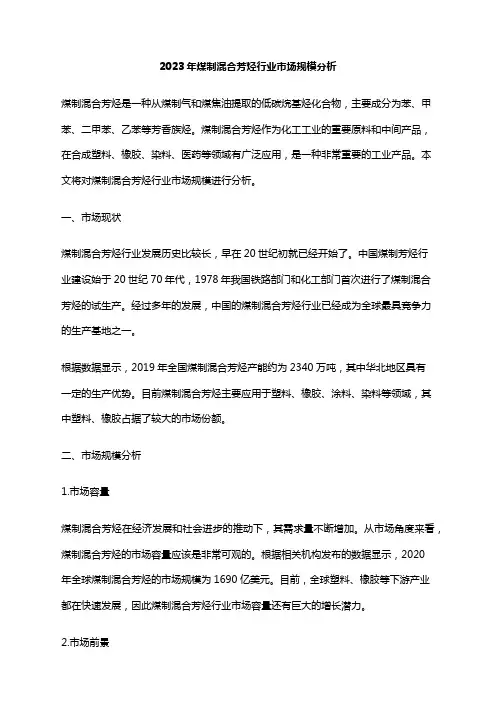 2023年煤制混合芳烃行业市场规模分析