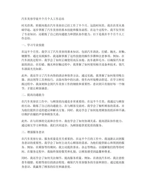 汽车美容学徒半个月个人工作总结