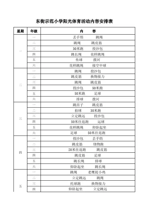 大课间活动项目安排表