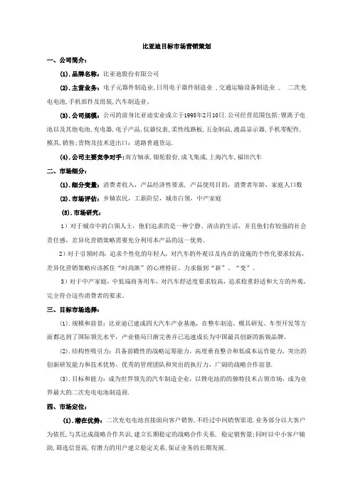 比亚迪目标市场营销策划