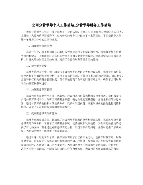 公司分管领导个人工作总结_分管领导财务工作总结