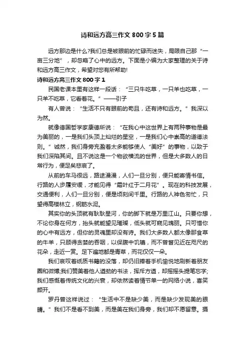 诗和远方高三作文800字5篇
