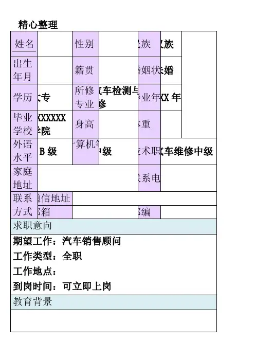汽修专业个人简历