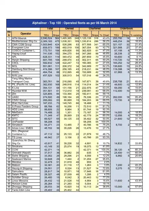 top100集装箱运输公司