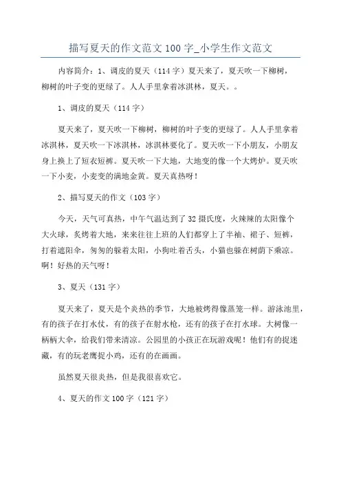 描写夏天的作文范文100字_小学生作文范文