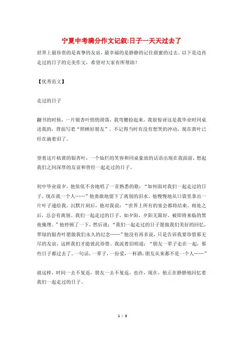 宁夏中考满分作文记叙-日子一天天过去了