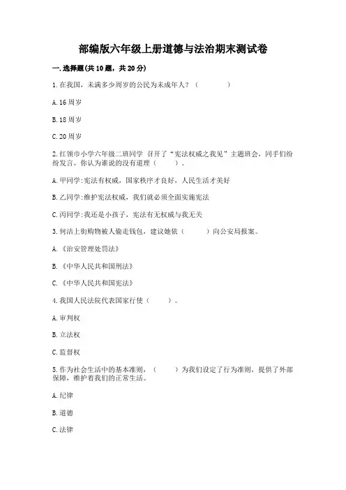 部编版六年级上册道德与法治期末测试卷含答案(基础题)