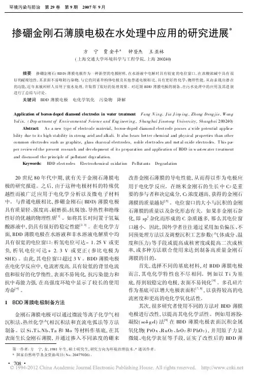掺硼金刚石薄膜电极在水处理中应用的研究进展_方宁