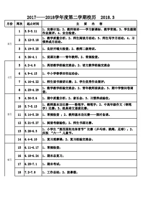 2017——2018学年第二学期刘桥镇小学校历       2017.2