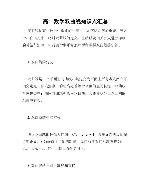 高二数学双曲线知识点汇总