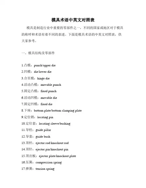 模具术语中英文对照表