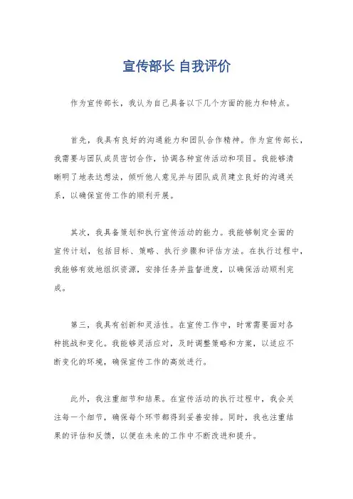 宣传部长 自我评价