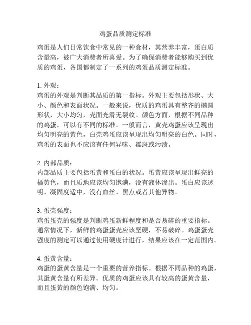 鸡蛋品质测定标准
