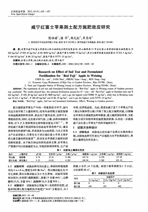 威宁红富士苹果测土配方施肥效应研究