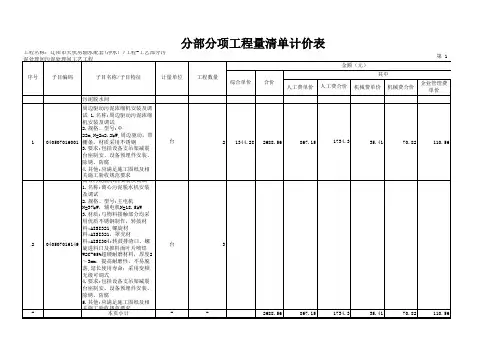 分部分项工程量清单与计价表(投标)