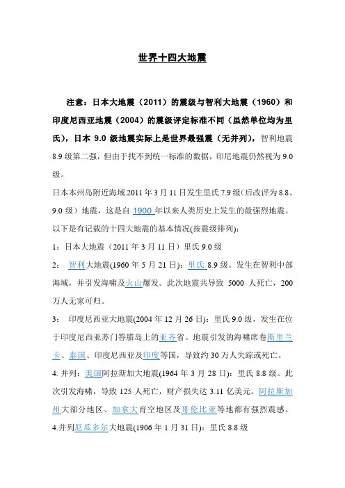 世界十四大地震