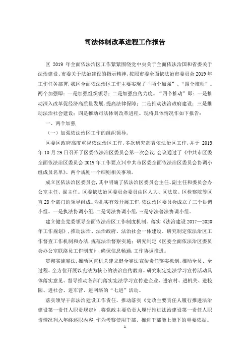 司法体制改革进程工作报告