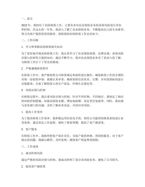 农险核保个人工作总结