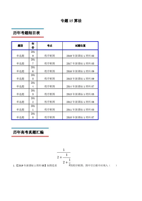 十年真题(2010-2019)高考数学(理)分类汇编专题15 算法(新课标Ⅰ卷)((原卷版)