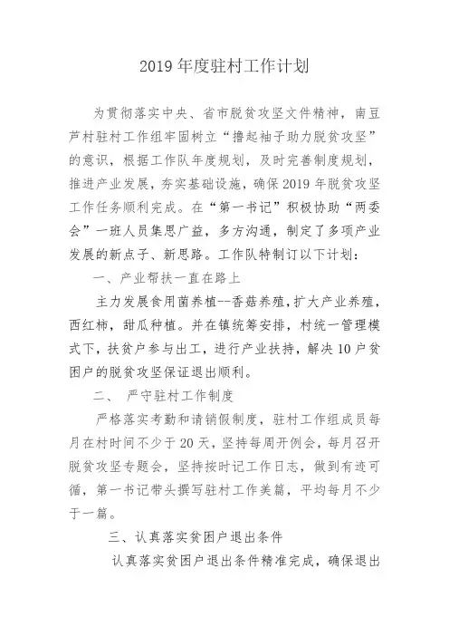 驻村工作队2019年度计划