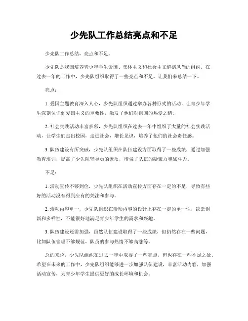 少先队工作总结亮点和不足