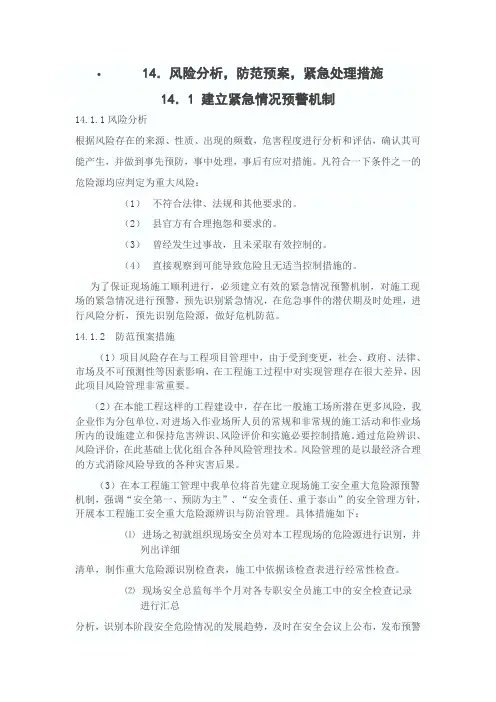 风险分析,防范预案,紧急处理措施