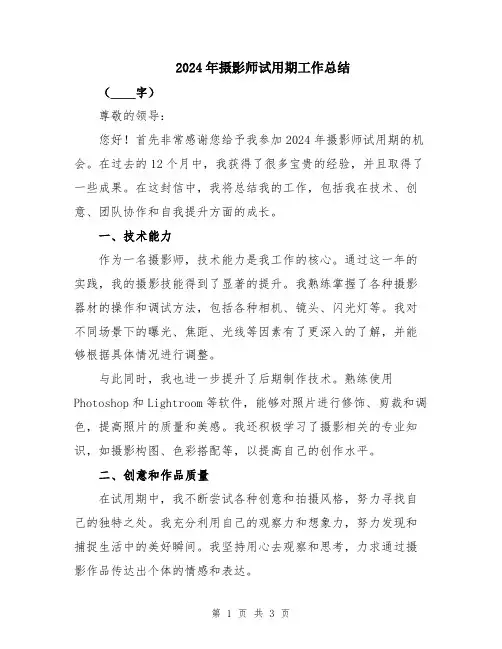 2024年摄影师试用期工作总结