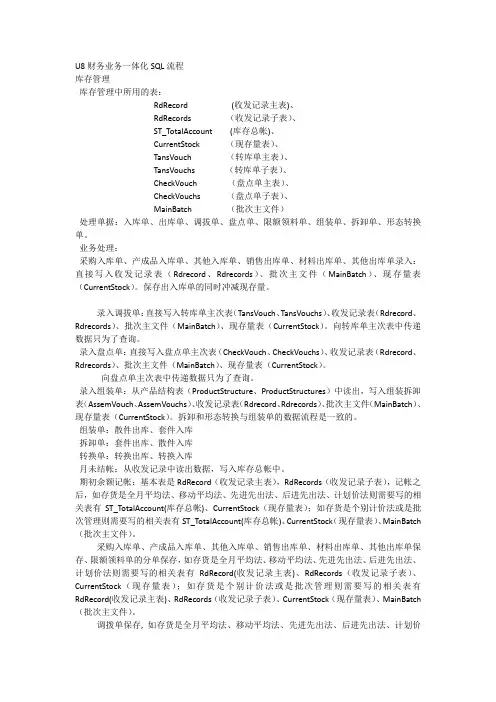 U8财务业务一体化SQL流程