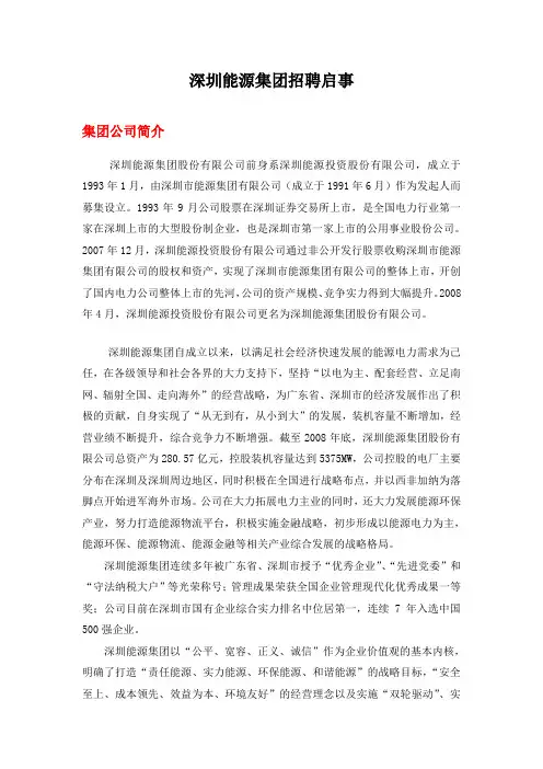 深圳能源集团招聘启事