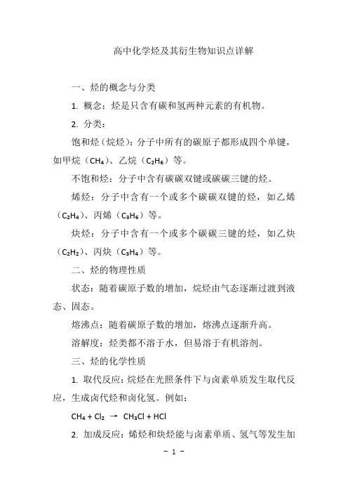 高中化学烃及其衍生物知识点