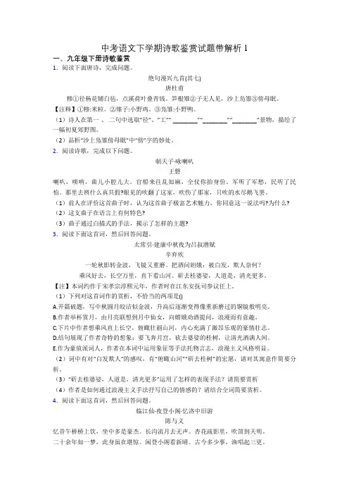 中考语文下学期诗歌鉴赏试题带解析1