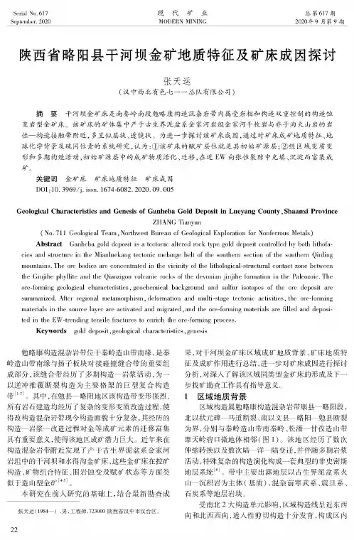 陕西省略阳县干河坝金矿地质特征及矿床成因探讨