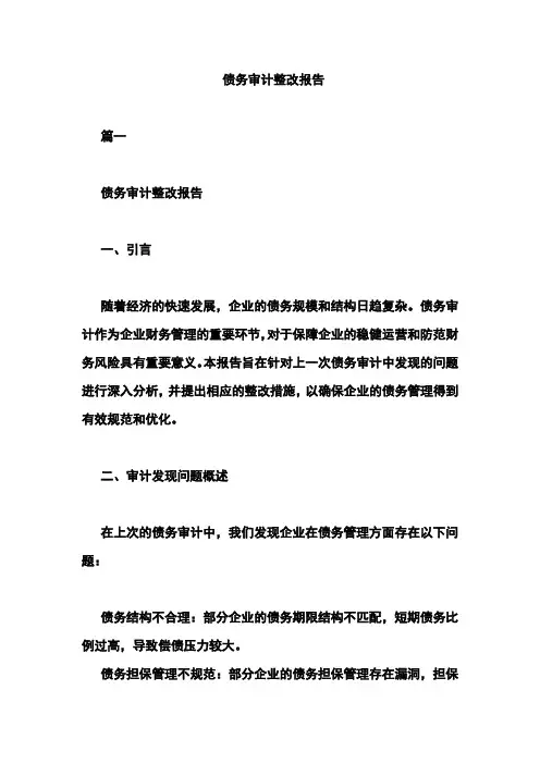 债务审计整改报告
