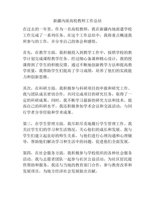 新疆内派高校教师工作总结