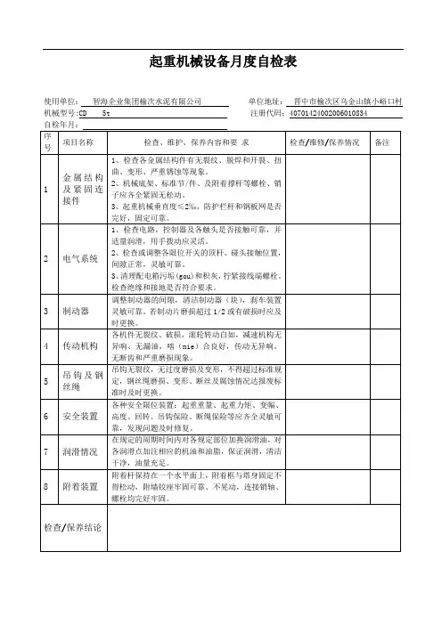 起重机械设备自检报告
