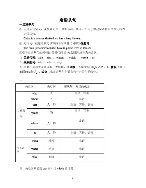 2020届高三英语定语从句知识点与练习