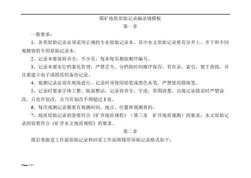 煤矿地质原始记录编录规范