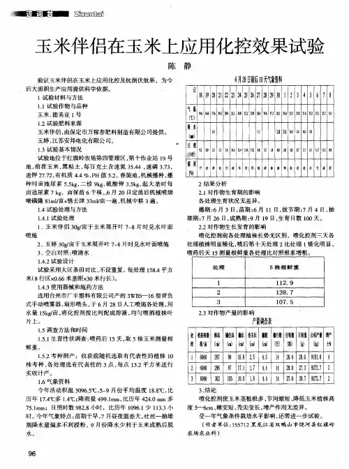 玉米伴侣在玉米上应用化控效果试验