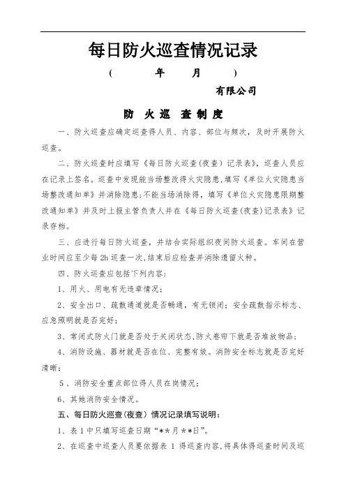 每日防火巡查情况记录表