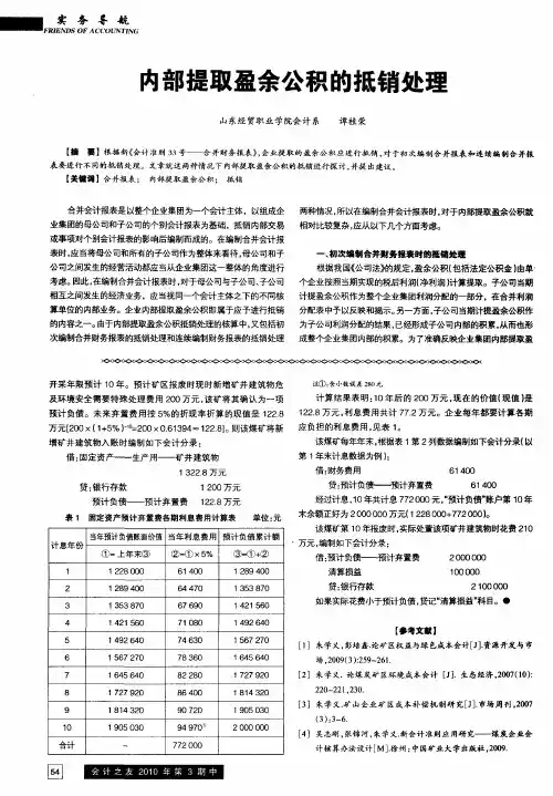 内部提取盈余公积的抵销处理