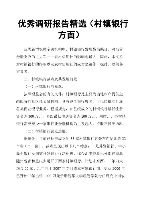 调研报告村镇银行方面