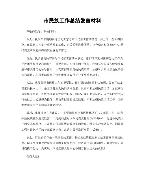 市民族工作总结发言材料