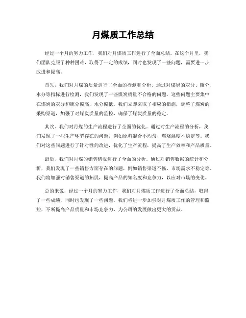 月煤质工作总结