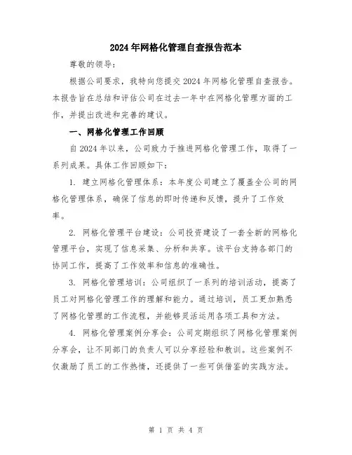 2024年网格化管理自查报告范本
