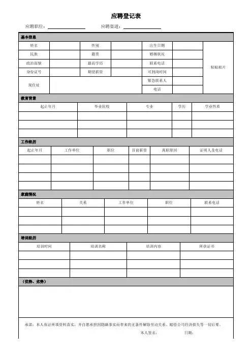 应聘登记表(完整版)