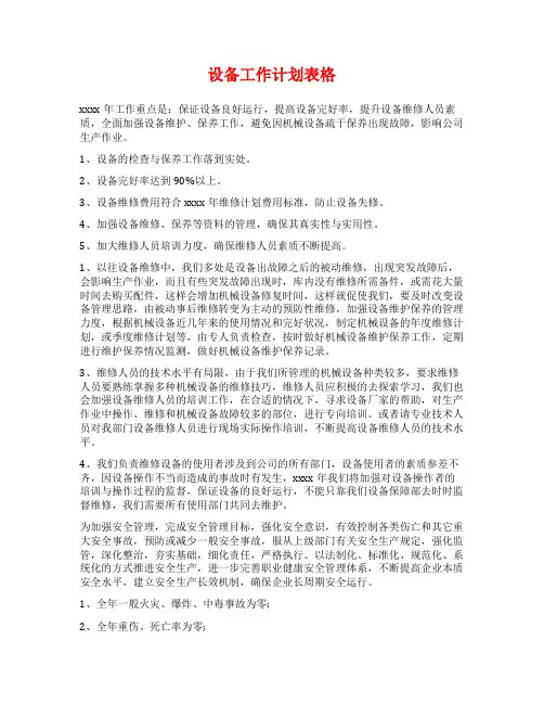 设备工作计划表格