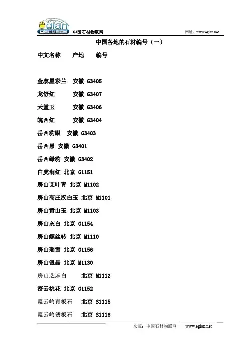 中国各地的石材编号(一)